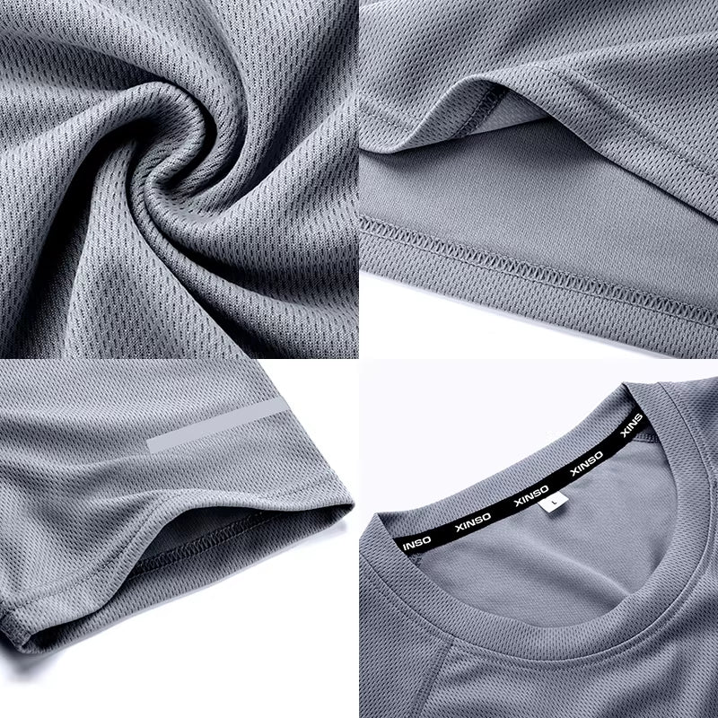 Running Shirt Dry Fit Gym Shirt Men Breathable Sports Training Quick Drying Elastic Exercise Fitness Gym Short Sleeve Reflective