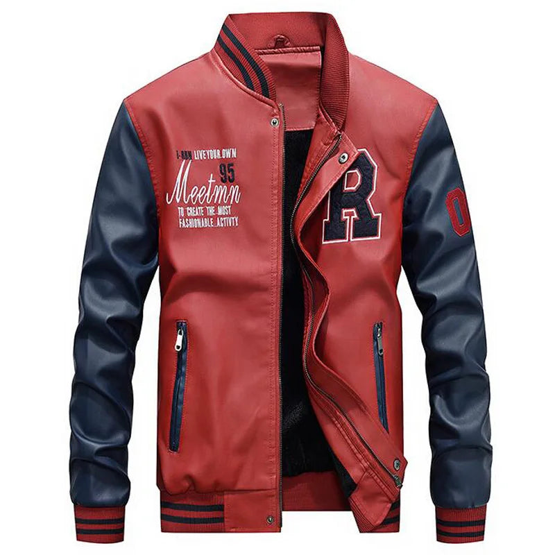 Jacket Men Embroidery Baseball Jackets Pu Leather Coats Slim Fit College Luxury Fleece Pilot Leather Jackets Casaco Masculino