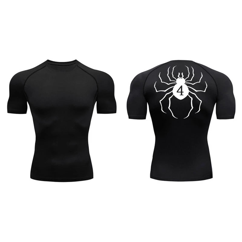 Spider Print Compression Shirt for Men Short Sleeve Rash Guard Gym Workout Undershirts Baselayers Athletic Quick Dry T-Shirt Tee