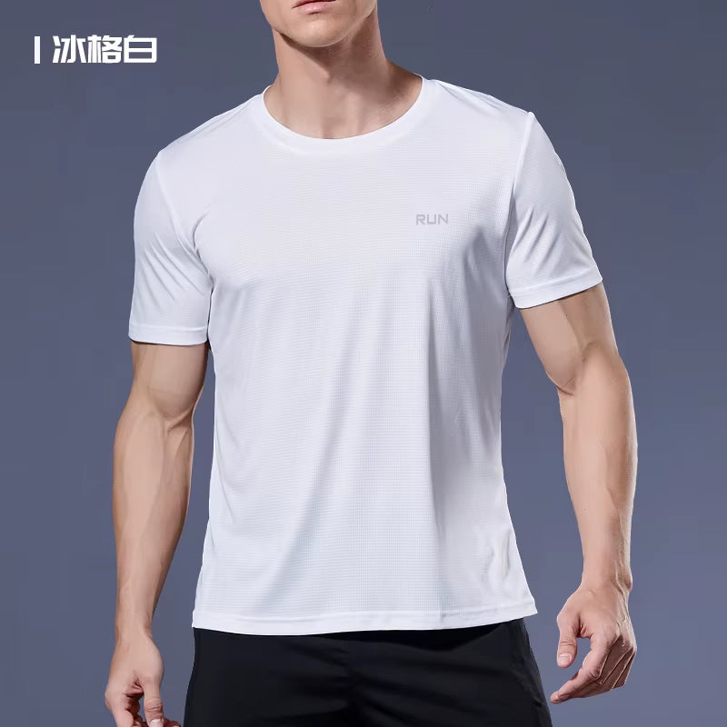 Running Shirt Dry Fit Gym Shirt Men Breathable Sports Training Quick Drying Elastic Exercise Fitness Gym Short Sleeve Reflective