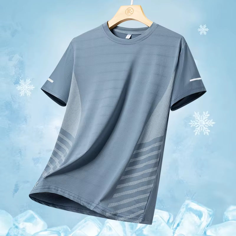 Running T-Shirt Men Summer Ice Silk Thin Top Reflective Printing Quick Dry Short Sleeve Breathable Fitness Sports T-Shirt 5XL