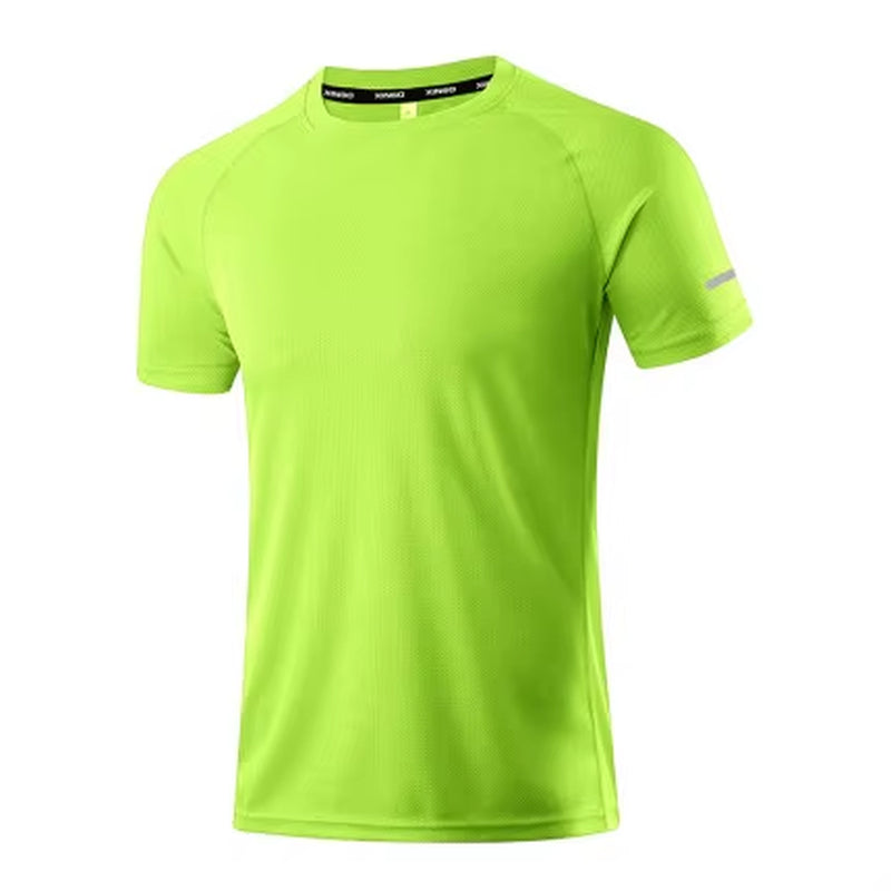 Running Shirt Dry Fit Gym Shirt Men Breathable Sports Training Quick Drying Elastic Exercise Fitness Gym Short Sleeve Reflective