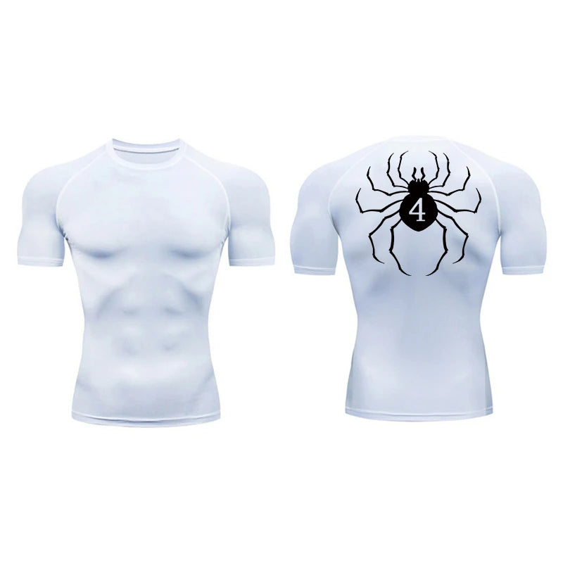 Spider Print Compression Shirt for Men Short Sleeve Rash Guard Gym Workout Undershirts Baselayers Athletic Quick Dry T-Shirt Tee
