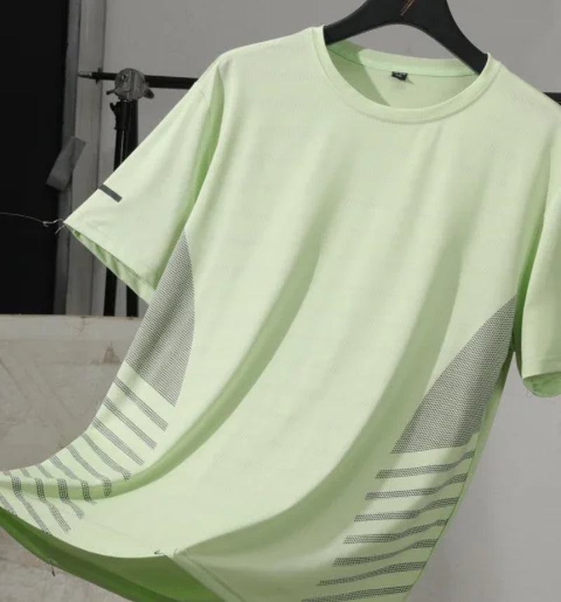 Running T-Shirt Men Summer Ice Silk Thin Top Reflective Printing Quick Dry Short Sleeve Breathable Fitness Sports T-Shirt 5XL