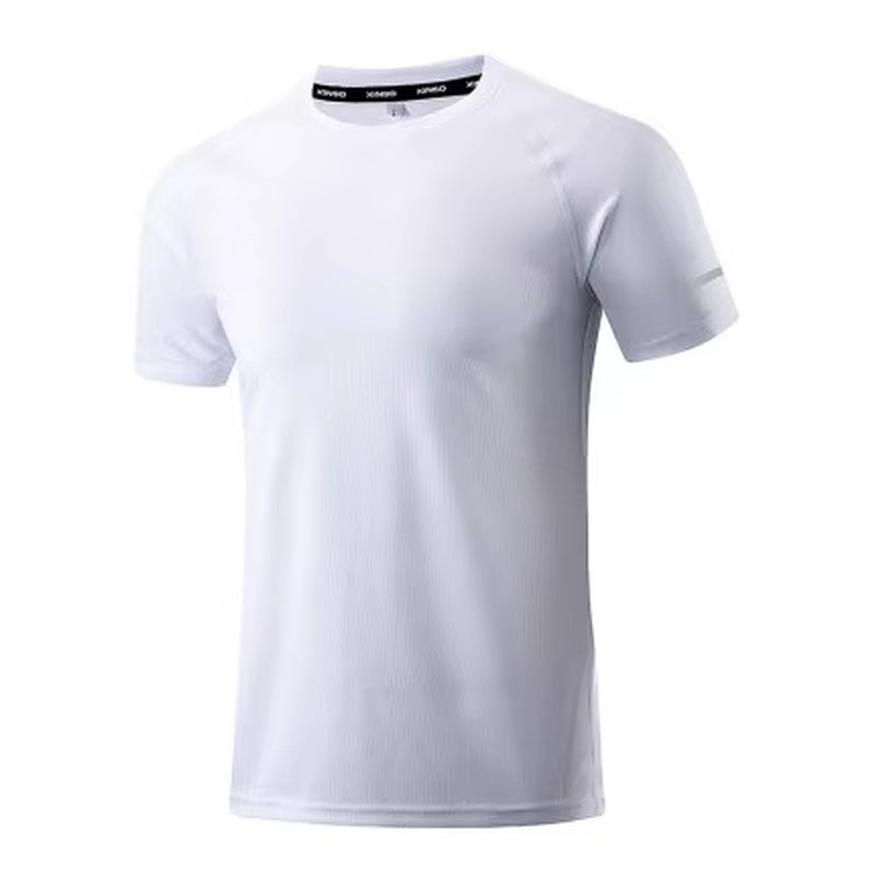 Running Shirt Dry Fit Gym Shirt Men Breathable Sports Training Quick Drying Elastic Exercise Fitness Gym Short Sleeve Reflective