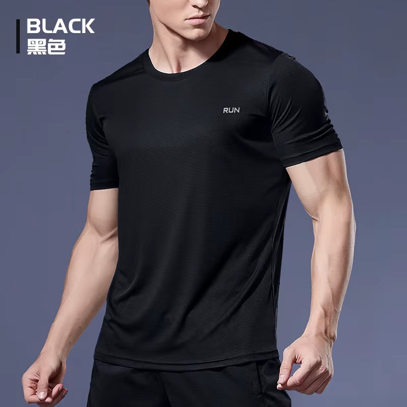Running Shirt Dry Fit Gym Shirt Men Breathable Sports Training Quick Drying Elastic Exercise Fitness Gym Short Sleeve Reflective