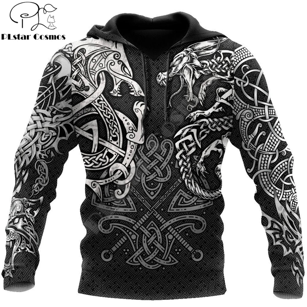 Fashion Hoodies Fenrir Wolf and Dragon Tattoo 3D All over Printed Mens Sweatshirt Unisex Zip Pullover Casual Jacket DW0220