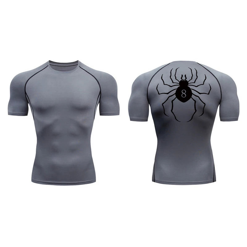 Spider Print Compression Shirt for Men Short Sleeve Rash Guard Gym Workout Undershirts Baselayers Athletic Quick Dry T-Shirt Tee