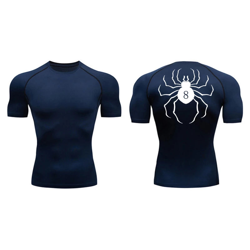 Spider Print Compression Shirt for Men Short Sleeve Rash Guard Gym Workout Undershirts Baselayers Athletic Quick Dry T-Shirt Tee
