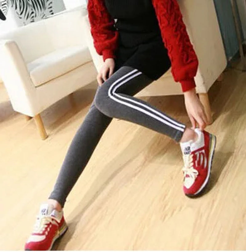 Womens New Casual Leggings Side White Stripe Elastic Cotton Leggings Pants Women Clothing Fashion Legging for Women