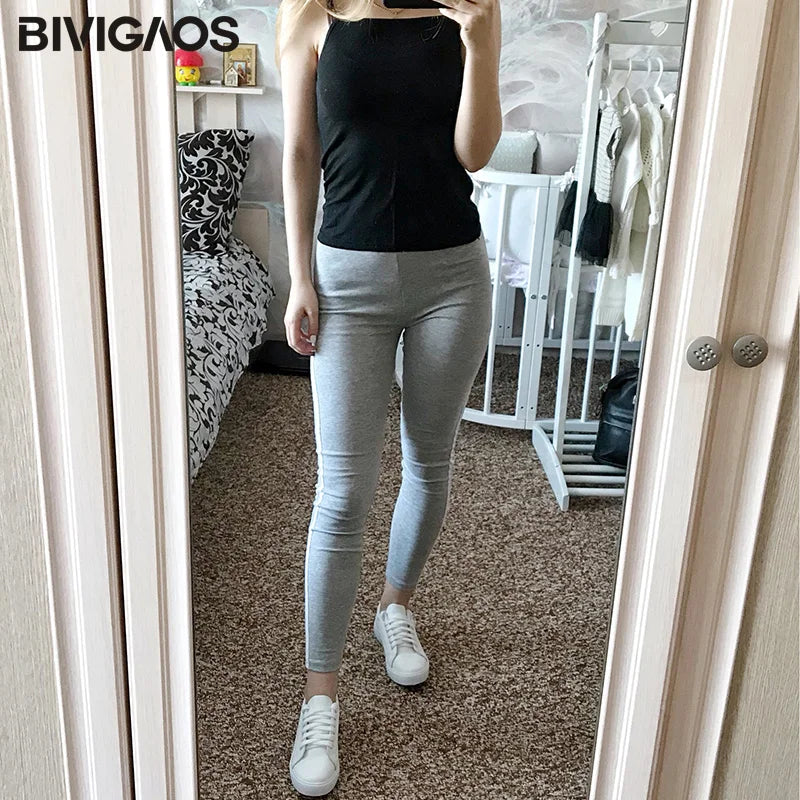 Womens New Casual Leggings Side White Stripe Elastic Cotton Leggings Pants Women Clothing Fashion Legging for Women