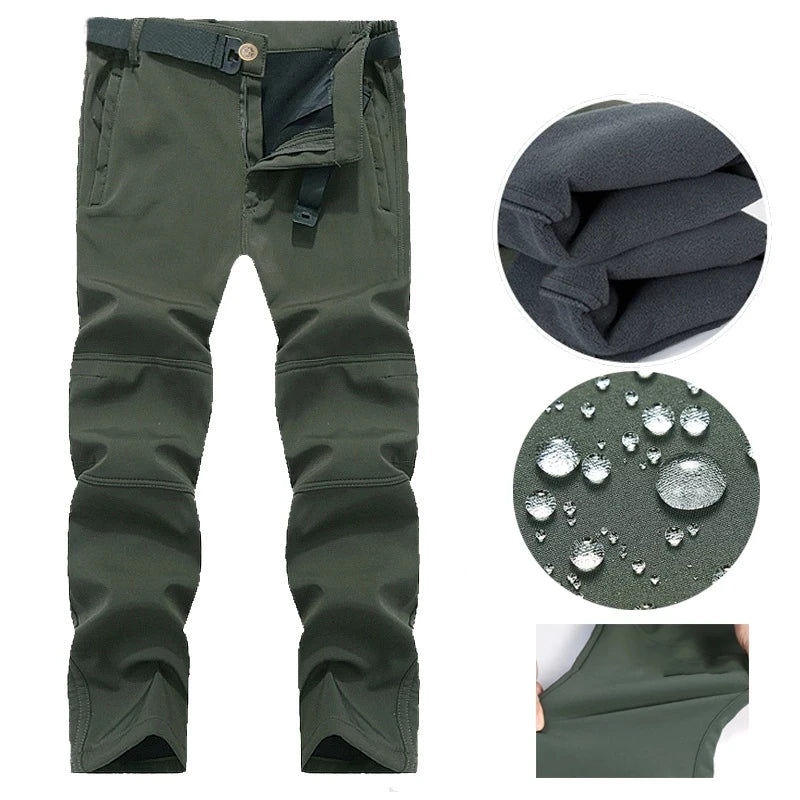 Men'S Autumn Winter Softshell Fleece Waterproof Jackets Male Hood Coats Fishing Hiking Camping Climbing Skiing Pants Trousers
