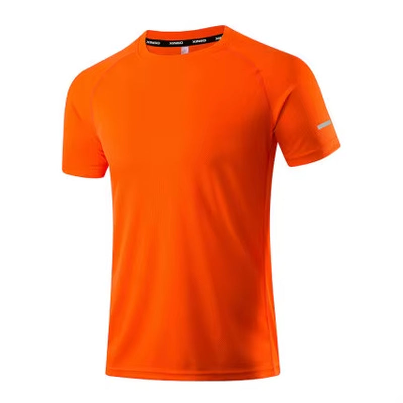 Running Shirt Dry Fit Gym Shirt Men Breathable Sports Training Quick Drying Elastic Exercise Fitness Gym Short Sleeve Reflective
