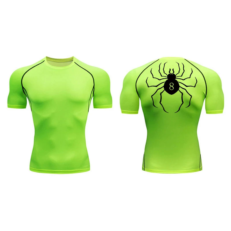 Spider Print Compression Shirt for Men Short Sleeve Rash Guard Gym Workout Undershirts Baselayers Athletic Quick Dry T-Shirt Tee