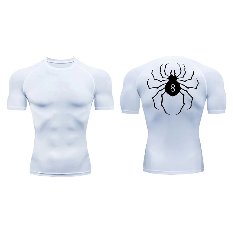 Spider Print Compression Shirt for Men Short Sleeve Rash Guard Gym Workout Undershirts Baselayers Athletic Quick Dry T-Shirt Tee