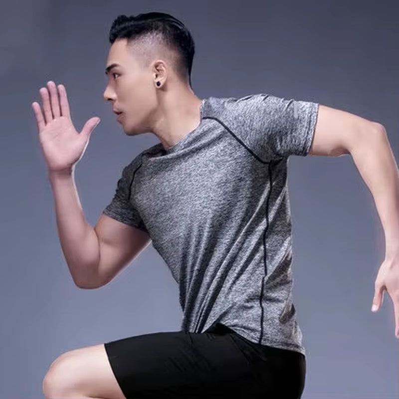 Running Shirt Dry Fit Gym Shirt Men Breathable Sports Training Quick Drying Elastic Exercise Fitness Gym Short Sleeve Reflective