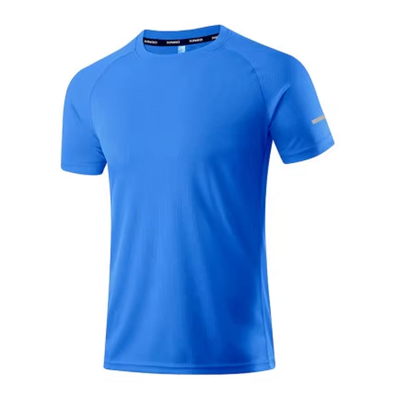 Running Shirt Dry Fit Gym Shirt Men Breathable Sports Training Quick Drying Elastic Exercise Fitness Gym Short Sleeve Reflective
