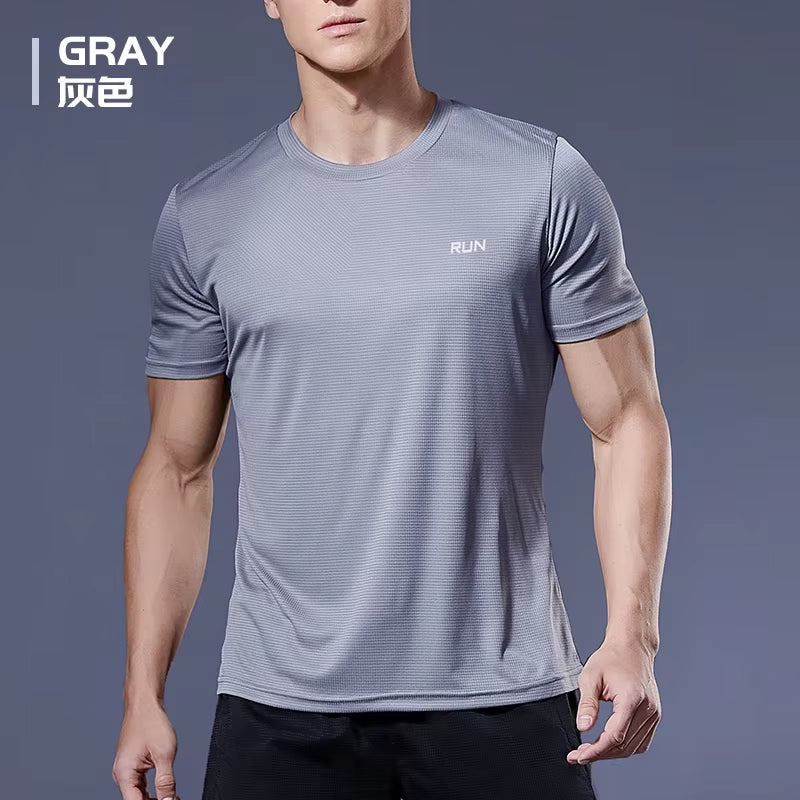 Running Shirt Dry Fit Gym Shirt Men Breathable Sports Training Quick Drying Elastic Exercise Fitness Gym Short Sleeve Reflective