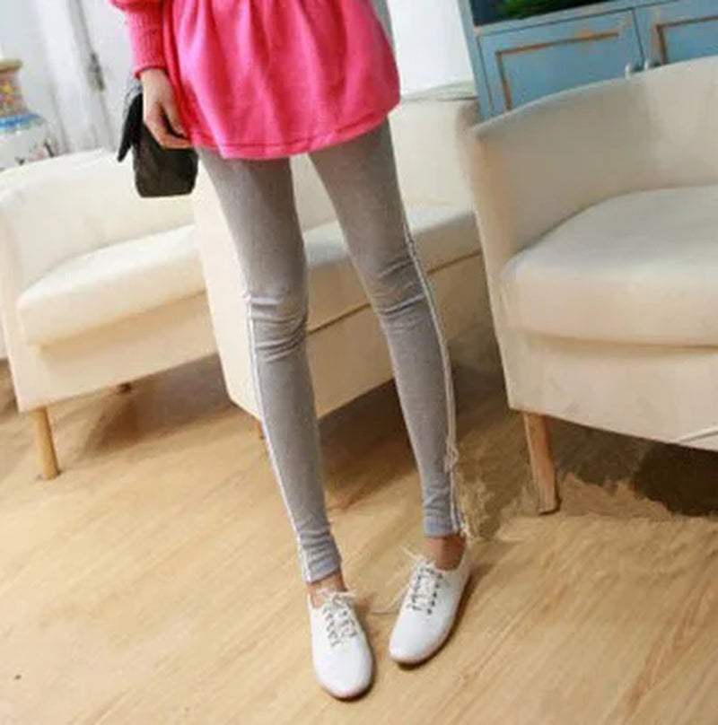 Womens New Casual Leggings Side White Stripe Elastic Cotton Leggings Pants Women Clothing Fashion Legging for Women