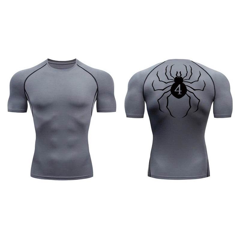 Spider Print Compression Shirt for Men Short Sleeve Rash Guard Gym Workout Undershirts Baselayers Athletic Quick Dry T-Shirt Tee