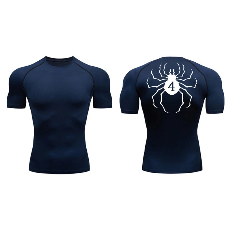 Spider Print Compression Shirt for Men Short Sleeve Rash Guard Gym Workout Undershirts Baselayers Athletic Quick Dry T-Shirt Tee