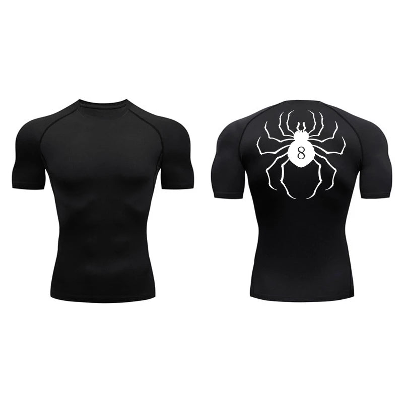 Spider Print Compression Shirt for Men Short Sleeve Rash Guard Gym Workout Undershirts Baselayers Athletic Quick Dry T-Shirt Tee