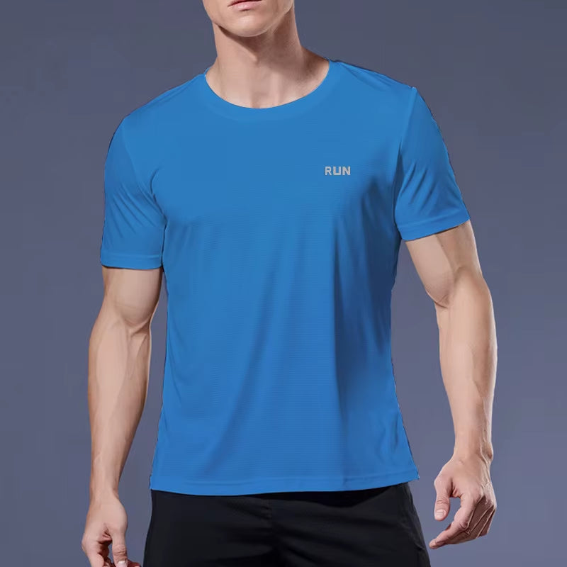 Running Shirt Dry Fit Gym Shirt Men Breathable Sports Training Quick Drying Elastic Exercise Fitness Gym Short Sleeve Reflective