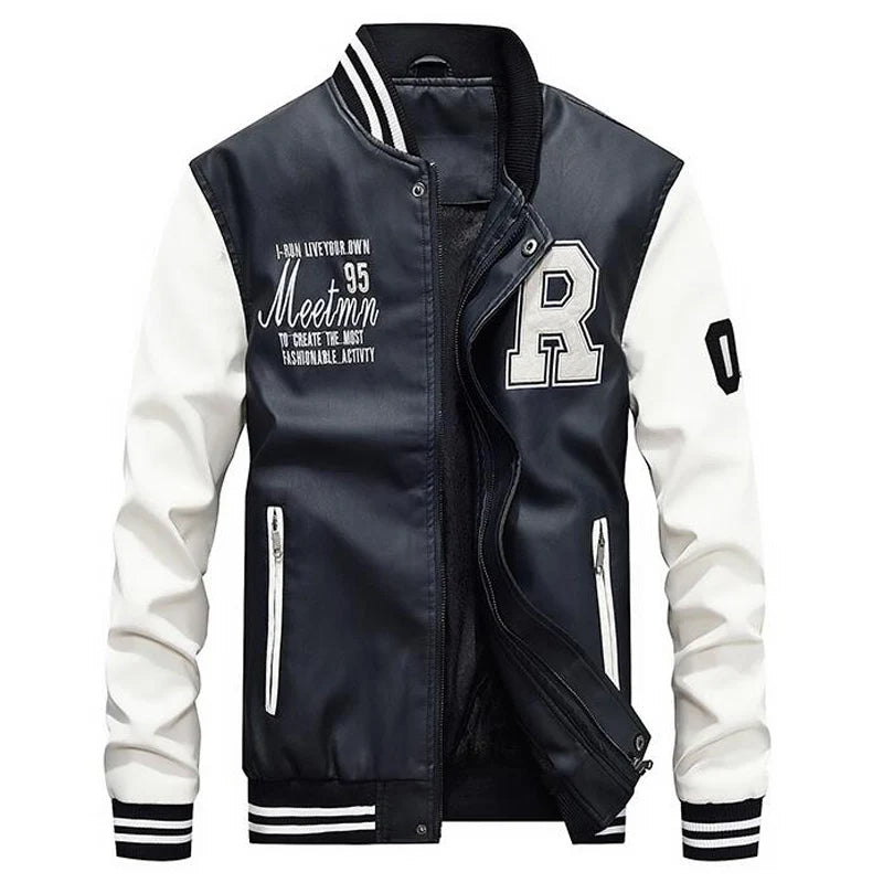 Jacket Men Embroidery Baseball Jackets Pu Leather Coats Slim Fit College Luxury Fleece Pilot Leather Jackets Casaco Masculino