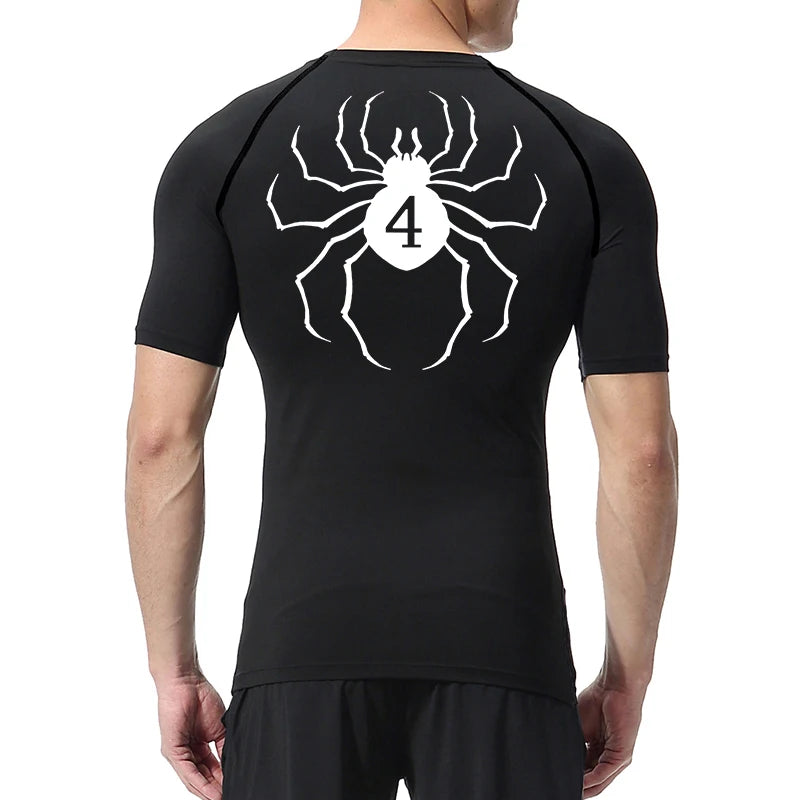 Spider Print Compression Shirt for Men Short Sleeve Rash Guard Gym Workout Undershirts Baselayers Athletic Quick Dry T-Shirt Tee