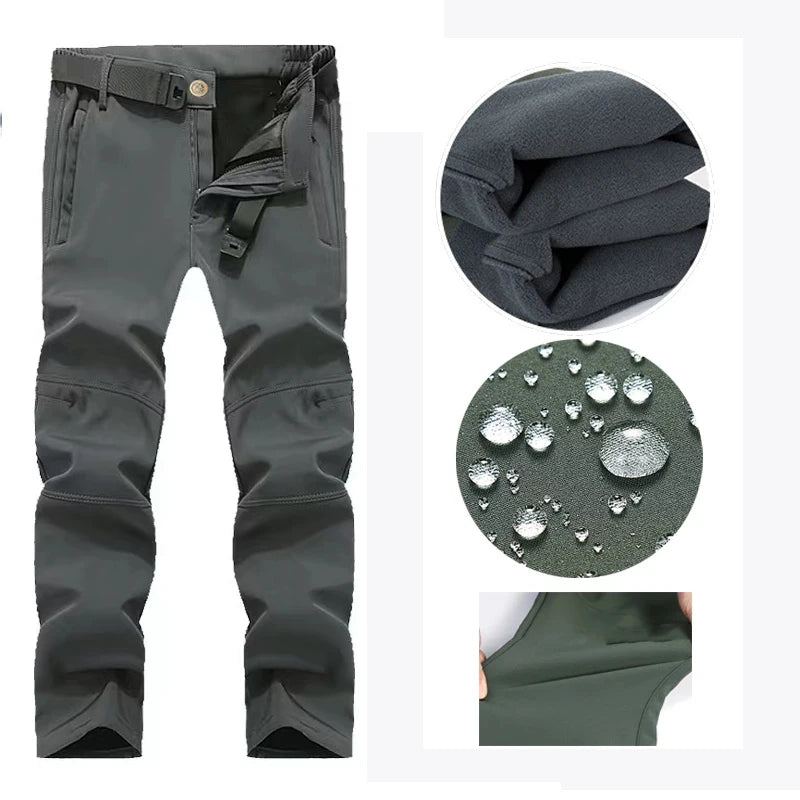 Men'S Autumn Winter Softshell Fleece Waterproof Jackets Male Hood Coats Fishing Hiking Camping Climbing Skiing Pants Trousers