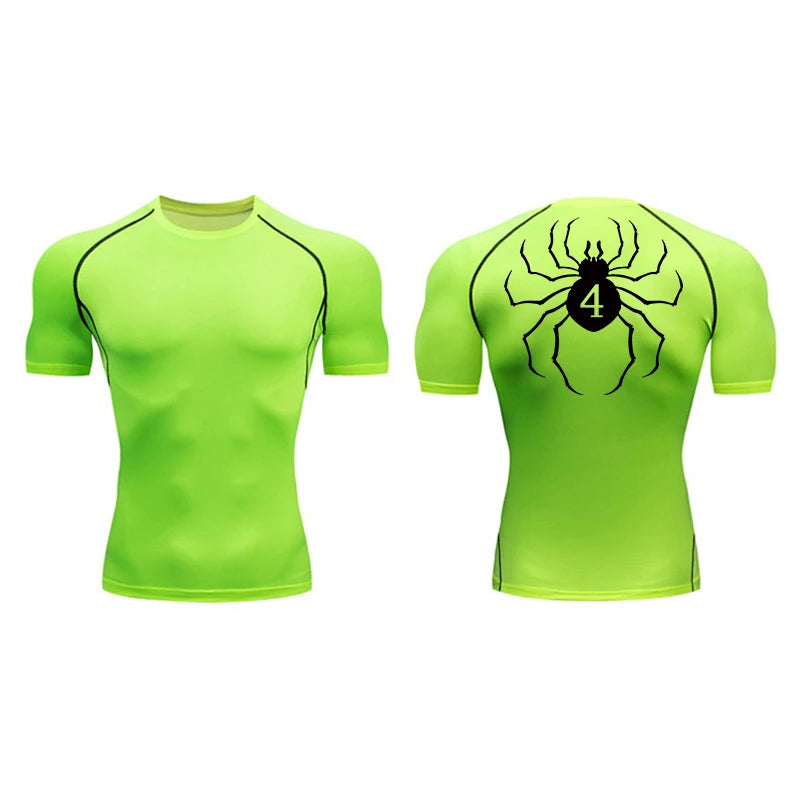 Spider Print Compression Shirt for Men Short Sleeve Rash Guard Gym Workout Undershirts Baselayers Athletic Quick Dry T-Shirt Tee