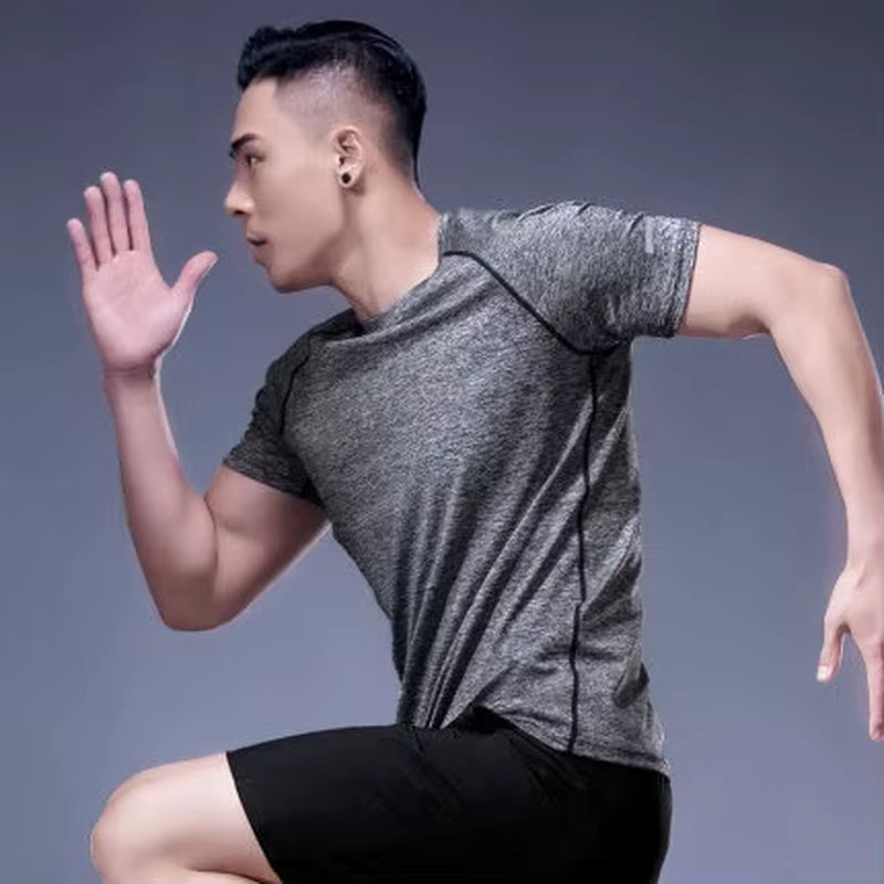 Running Shirt Dry Fit Gym Shirt Men Breathable Sports Training Quick Drying Elastic Exercise Fitness Gym Short Sleeve Reflective